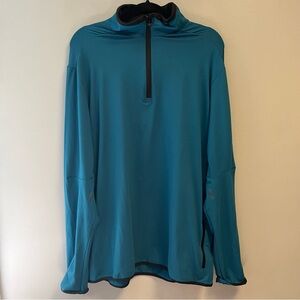 Reebok Teal Blue Quarter-Zip Pullover w/ Zipped Pockets & Bold Logo on Sleeve XL